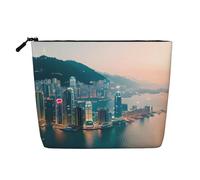 HTTUP Hong Kong Print Business Trip Essential - Bolsa de maquillaje de una sola capa con cremallera para mujer, gran capacidad, Negro -, Talla única