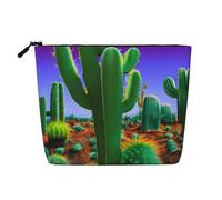 HTTUP Neceser de maquillaje de una sola capa con estampado de cactus y desierto, bolsa con cremallera para mujer, gran capacidad, Negro -, Talla única