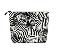 HTTUP Neceser de maquillaje de una sola capa con estampado de cebra para viaje de negocios, bolsa con cremallera para mujer, gran capacidad, Negro -, Talla única