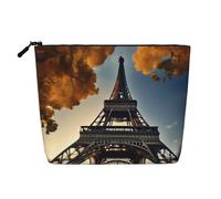 HTTUP Preciosa bolsa de maquillaje de una sola capa con estampado de la Torre Eiffel de París para viajes de negocios, bolsa de maquillaje con cremallera, gran, Negro -, Talla única