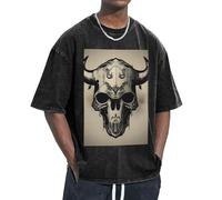 HTTUP Runner - Camisetas informales holgadas con estampado de calavera de toro, unisex, ligera, de manga corta, clásico, aptas para la piel, Negro -, M