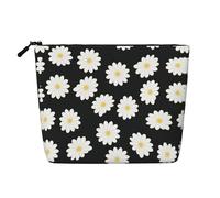 HTTUP White Daisy 2 Print Business Trip Essential - Bolsa de maquillaje de una sola capa con cremallera para mujer, gran capacidad, Negro -, Talla única