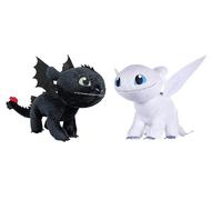 HTTYD Dragons, como Entrenar a tu dragón - Pack 2 Peluches Furia Luminosa (Light Fury) + Desdentao (Toothless) - Calidad Super Soft 11'80"/30cm (40cm Cola incluida)