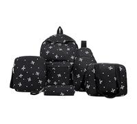 HTU 5 unids/set College mochila escolar con lonchera y estuche para adolescentes (negro) (negro)