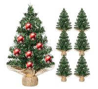 HTU 6 Piezas Árbol de Decoraciones navideñas Árbol de Pino de Navidad en Miniatura con Base de Lino (30 cm)