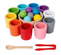 HTU Bolas de arcoíris en Tazas, Juguetes Montessori de Madera, Juguete de clasificación de Colores para niños pequeños de 1 a 3 años (Diez Colores)