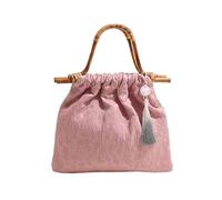 HTU Bolso de bambú de estilo chino de lujo de moda, bolso Qipao de lona, bolso de noche vintage, bolso con asa superior para mujer (rosa)