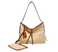 HTU Bolso de hombro de paja de gran capacidad con bolso hecho a mano con asa superior para mujer uso diario y vocación (paja marrón) (estilo 6)