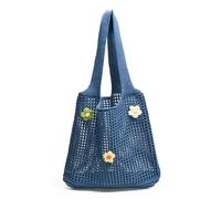 HTU Bolso de Mano de Punto para Mujer Bolso de Hombro de Ganchillo Bolsos de Mano de Moda de Gran Capacidad con decoración de Flores Bolsa de Playa Informal Bolsa de Viaje al Aire Libre (Azul)