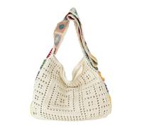 HTU Bolso trenzado bohemio para mujer, bolso de mano de ganchillo de gran capacidad, bolso de hombro resistente al desgaste, bolso de viaje para compras (Beige)