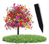 HTU Estaca de Flores Artificiales, Flores Falsas con estacas de Tierra, Flores violetas sintéticas para jardín, balcón, Patio, Bodas, Multicolor