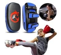 HTU PU Cuero Boxeo Objetivo Curvado Mano pie Patada Almohadilla Bolsa Muay Thai Pad (Azul)