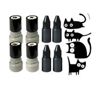 HTU Sellos de Gatos Negros, Set de 4 Sellos de Goma de Animales con Tinta, Diseño Vintage para Planificador, Tarjetas y Manualidades