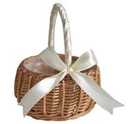 Htuteyy Cesta de Flores Tejida Cesta de Almacenamiento de RatáN Cesta de Mano para NiñA de Flores Cesta de Flores Hecha una Mano con Lazo, S