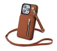 HTXONB Funda de Cuero con Cremallera, Tarjetero, Bandolera, cordón para iPhone 17, 16, 15, 14, 13, 12 Pro MAX, 17 Air, 14, 15, 16 Plus, a Prueba de Golpes, marrón, para iPhone 16 Plus