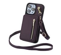 HTXONB Funda de Cuero con Cremallera, Tarjetero, Bandolera, cordón para iPhone 17, 16, 15, 14, 13, 12 Pro MAX, 17 Air, 14, 15, 16 Plus, antigolpes, Color Morado Oscuro, para iPhone 17 Pro MAX