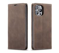 HTXONB Funda de Cuero con Tapa y Tarjetero para iPhone 17, 16, 15, 14, 13, 12 Pro MAX, 17 Air, 14, 15, 16 Plus, Funda magnética a Prueba de Golpes, Color café, para iPhone 12 Pro MAX