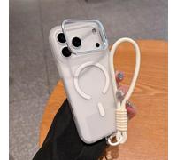 HTXONB Funda magnética antigolpes esmerilada para iPhone 17, 16, 15, 14, 13, 12 Pro MAX, 17 Air, 16, 15, 14 Plus, con Soporte de Metal y cordón, Color Blanco, para iPhone 17 Air