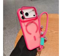 HTXONB Funda magnética antigolpes esmerilada para iPhone 17, 16, 15, 14, 13, 12 Pro MAX, 17 Air, 16, 15, 14 Plus, con Soporte de Metal y cordón, Color Rosa y Rojo.