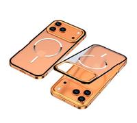 HTXONB Funda magnética extraíble con Marco de Metal Esmerilado para iPhone 17Pro, 17ProMax y 17Air, con Carga inalámbrica y antigolpes, Color Naranja. para iPhone 17 Air.