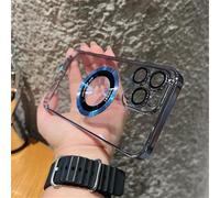 HTXONB Funda rígida Transparente galvanizada con Todo Incluido para iPhone 16, 15, 14, 13, 12 y 11, Funda magnética con Carga inalámbrica, Azul, para iPhone 16 Pro MAX