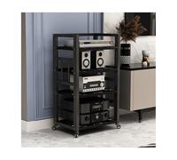 HTYUKFDG 4 Tier Audio Rack Cabinet Wooden Stereo Stand with Wheels Home Theater AV Media Stand DVD Record Player Rack for Office Studio(Noir)