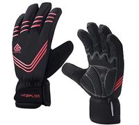 HTZOLOO Guantes de invierno para mujer impermeables y resistentes al viento con almohadilla de absorción de golpes antideslizantes aislados cálidos guantes para ciclismo, correr, senderismo y esquí (rosa con dedos completos, pequeños)