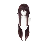 Hu Tao Cosplay peluca marrón doble cola de caballo pelo largo con flequillo pelo sintético para comic-Con Game personaje cosplay muy suave y flexible, fácil de peinar