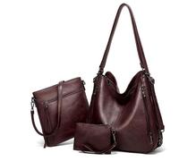 HUA ANGEL Bolso de hombro Set de 3 Bolsos Mujer Grande Tote (Convertible a Mochila) + Bandolera Móvil + Clutch in Cuero PU Multifuncional Bolso de mano para Viaje Trabajo Shopping Diario