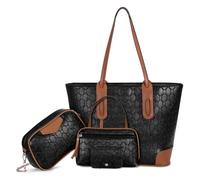 HUA ANGEL Conjunto de 4 Bolsos para Mujer, Tote Bag Grande Impermeable de PU + Bolso Bandolera Ajustable + Cartera + Portatarjetas, Bolso para Portátil Ideal para Trabajo Universidad Viaje