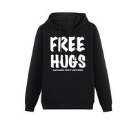 HUA JIAO MOPIAN Free Hugs ... and Maybe A Kiss If You'Re Lucky Men's Pullover Hoodies Unisex Cotton Hip Hop Print Sweatshirts Black XL