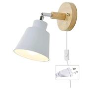 HUA5D Apliques Pared Dormitorio Con Enchufe E Interruptor Blanco,Lámpara De Pared Vintage Retro E27 Interior Modernos,Apliques Para Lectura En Interiores Focos Lámparas De Pared