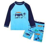 HUAANIUE - Traje de baño de 2 piezas anti UV UPF 50+ bebé niños playa traje de baño de manga corta 0 meses-6 años, S299-viotura Azul, 6-12 meses