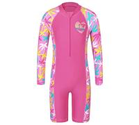 Huaaniue - Traje de baño para niñas, 1 unidad, antirrayos UV, UPF 50 + niños y niñas, traje de baño con cremallera de manga larga de 2 a 14 años, S403-cacao Árbol, 5-6 Años