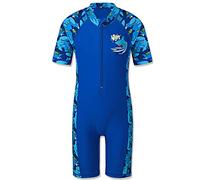 Huaaniue - Traje de baño para niños, 1 unidad, antirrayos UV UPF 50+ niños y niños, traje de baño con cremallera de manga corta de 2 a 12 años, S245-azul marino, 5-6 años