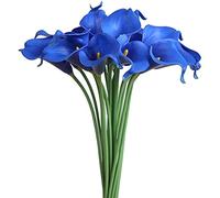 huaao 12pcs Lirios de Cala Flores Artificiales Latex, Ramos Flores Falsos Realista Decoración Aniversario Matrimonio Boda Fiesta Oficina Arreglos Florales Bouquets Flores Nupcial, Azul