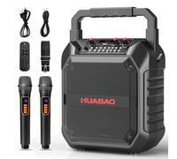 HUABAO Máquina de karaoke con 2 micrófonos inalámbricos, altavoz Bluetooth portátil para adultos y niños, ajuste de graves y agudos, sistema PA compatible con tarjeta TF/USB/FM/AUX para fiestas en