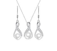 Huacan 925 Sterling Silver CZ perlas cultivadas agua dulce collar pendientes joyas de novia plata de ley piedra perla sintética, Plata de ley Gemma Perla sintética