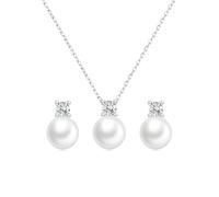 Huacan - Conjunto de collar y pendientes con perlas de plata de ley 925, perlas cultivadas en agua dulce, colgante para novia, juego de joyas de boda, One Size, Perla sintética, No es una piedra