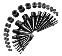 Huacan Juego de 36 dilatadores de oreja de acero inoxidable, color negro y plateado, color arcoíris, piercing punk 14G-00G, 1.6mm, 2mm, 2.4mm, 3.2mm, 4mm, 5mm, 6mm, 8mm, 10mm, Acero inoxidable