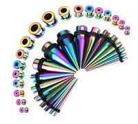 Huacan Juego de Dilatadores de Oreja de Acero Quirúrgico 316L, 36 Unidades, Tamaños 14G a 00G (1.6-10 mm), Color Plateado y Negro, Desenroscable, Clásico