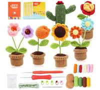 Huacan Kits de ganchillo, kits de ganchillo de plantas y flores, kit de iniciación de ganchillo de 6 piezas, kit de ganchillo para adultos con tutoriales en video paso a paso, suministros de tejer