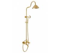 HuadaXtai Accesorio de Ducha de Cerámica Conjunto de Ducha Grifo para Bañera Visible en Latón con Salida Doble y Curvo con Barra Mural Ajustable Adecuado para Remodelación de Baño, Clásico
