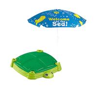 HuadaXtai Arenero con Tapa Y Sombrilla. Arenero Ligero para Niños con Juegos de Agua. Arenero con Cubierta. Juego Sensorial para Césped, Patio Infantil, Tortuga