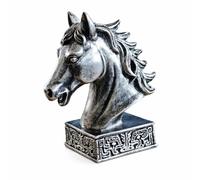 HuadaXtai Estatua de Caballo de Resina Cabeza Escultura Figura Adorno Artesanía en Resina con Melena Definida y Presencia Imponente Adecuada para Recibidor Salón Mesa Ejecutiva para Colegas, Silver