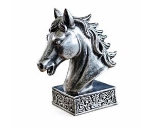 HuadaXtai Estatua de Caballo de Resina Cabeza Escultura Figura Adorno Artesanía en Resina con Melena Definida y Presencia Imponente Adecuada para Recibidor Salón Mesa Ejecutiva para Colegas, Silver