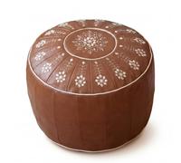 HuadaXtai Ottoman de Almacenaje Redondo con Tapa Bordada Estructura Acolchada Compartimento Interior con Cremallera Inferior Superficie Decorativa Apto para Sala de Estar Dormitorio, Marrón Oscuro