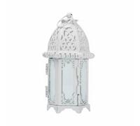 HuadaXtai Portavelas de Hierro Decorativo con Marco Metálico Tallado Paneles de Vidrio Diseño Único para Porta Velas Fácil de Adecuado para Reuniones, Blanco, Vidrio Transparente