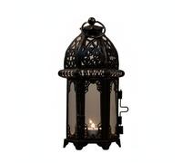 HuadaXtai Portavelas de Hierro Decorativo con Marco Metálico Tallado Paneles de Vidrio Diseño Único para Porta Velas Fácil de Adecuado para Reuniones, Negro, Vidrio Transparente