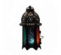 HuadaXtai Portavelas de Hierro Decorativo con Marco Metálico Tallado Paneles de Vidrio Diseño Único para Porta Velas Fácil de Adecuado para Reuniones, Negro, Vidrio De Color
